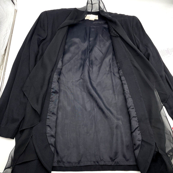 Vintage Michael Marcella Ltd Black Lace Padded Shoulder Flowy Jacket Women's L - Picture 10 of 11